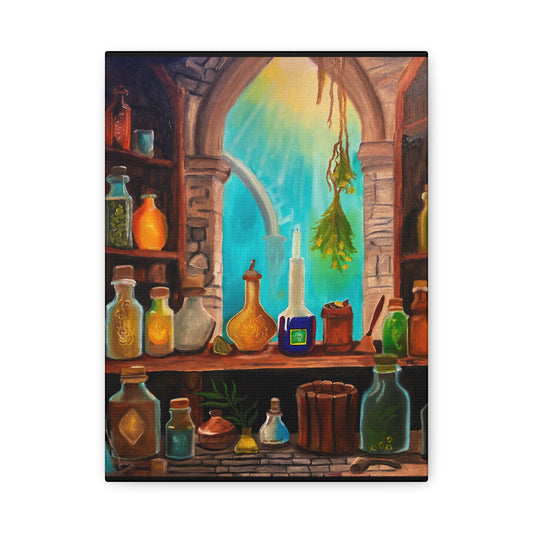 Apothecary Shelf Canvas Print | Botanical Potion Still Life Wall Art