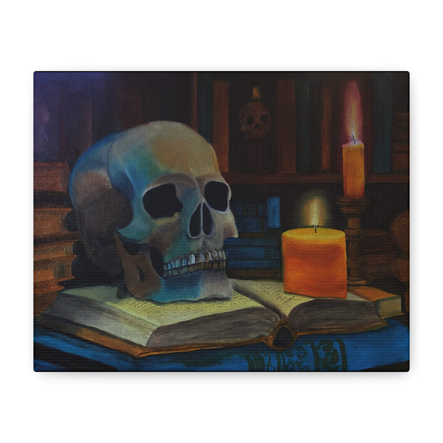 Skull & Candle Still Life Matte Canvas Print