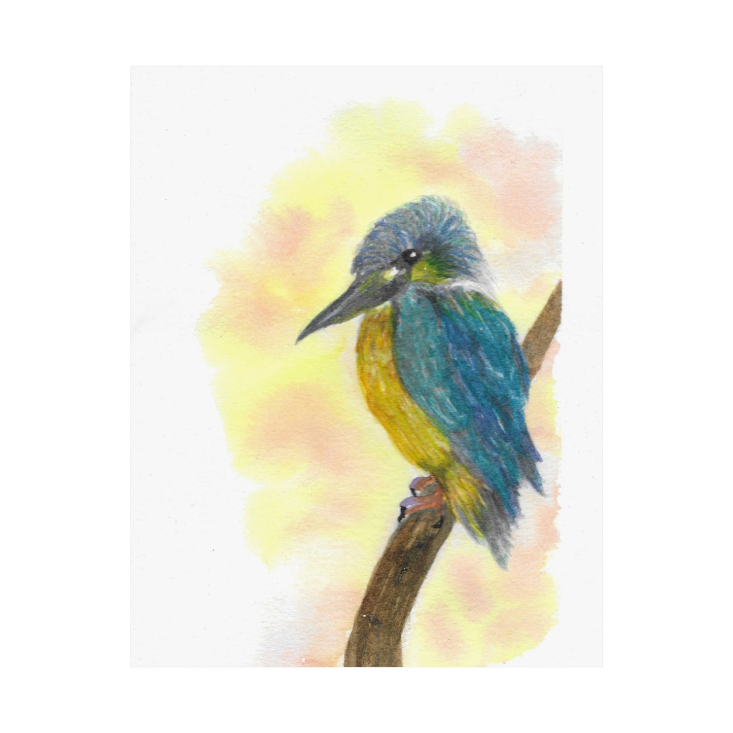Kingfisher Watercolor Poster — Matte Vertical Bird Print for Nature Lovers