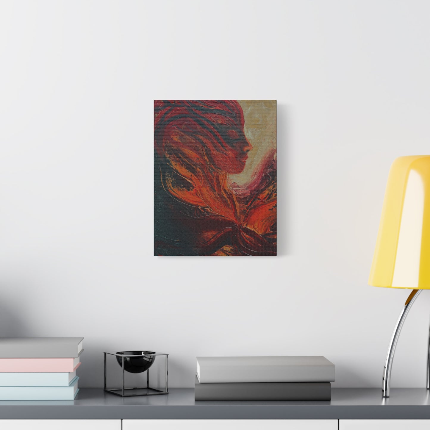 Abstract Phoenix Portrait Matte Canvas Wall Art | Fiery Female Silhouette Stretched Canvas