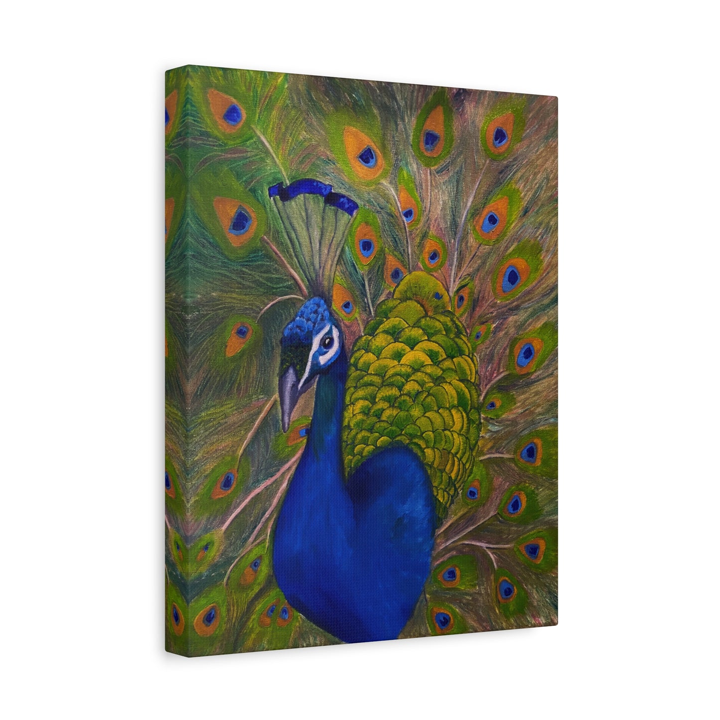 Peacock Art Canvas Print — Vibrant Blue & Green Stretched Wall Art