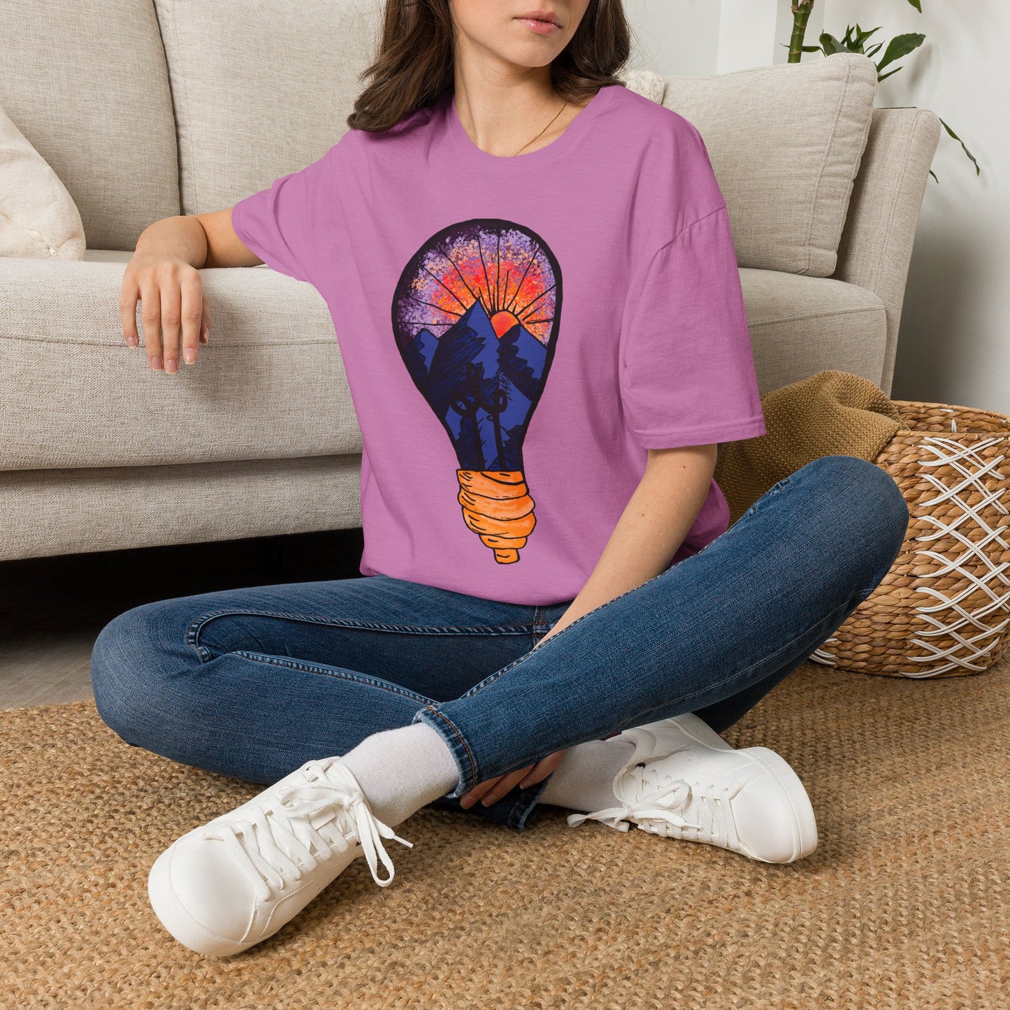 Mountain Sunset Lightbulb T-Shirt — Vintage Adventure Graphic Tee