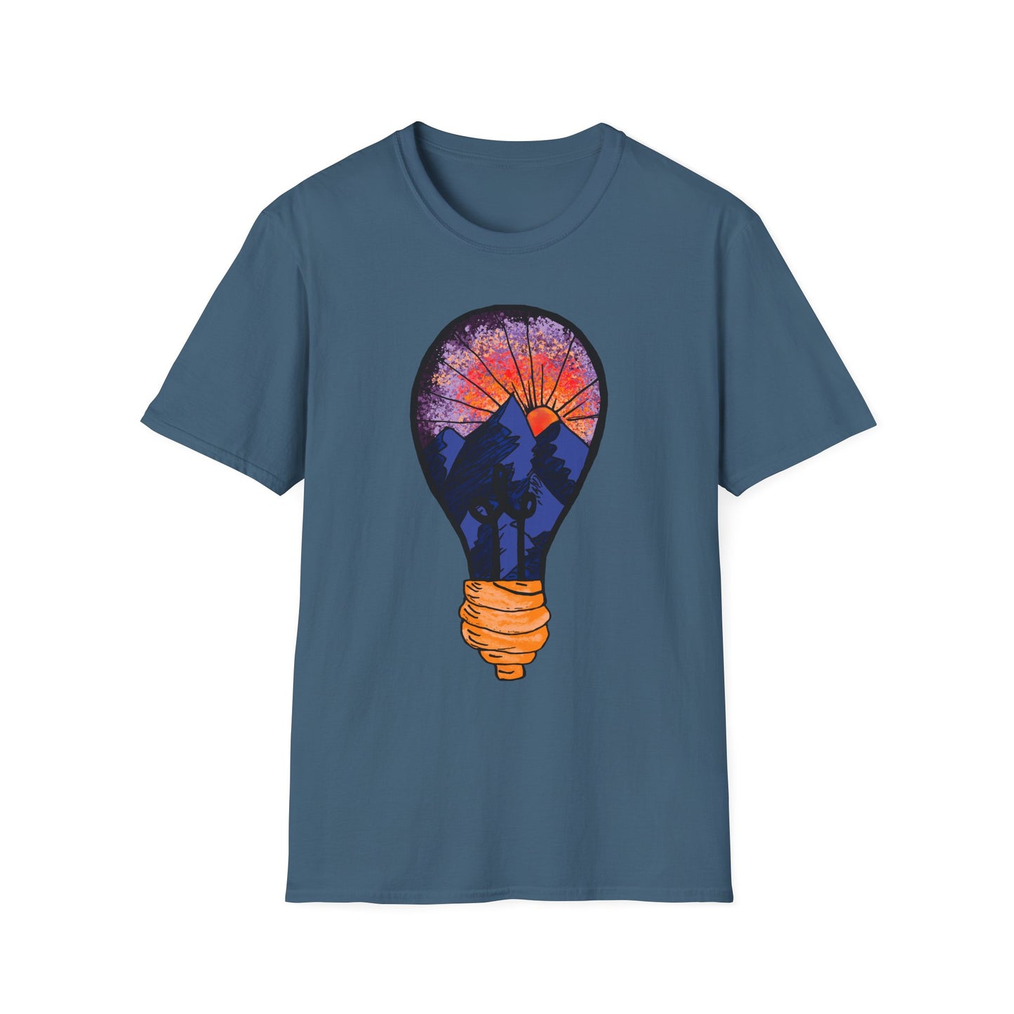 Mountain Sunset Lightbulb T-Shirt — Vintage Adventure Graphic Tee