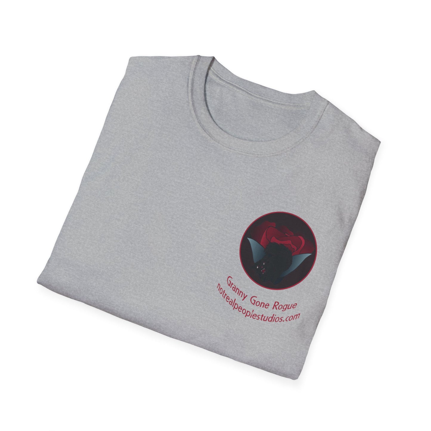 Granny Gone Rogue Logo T-Shirt | Red Rose and Black Cat T-Shirt