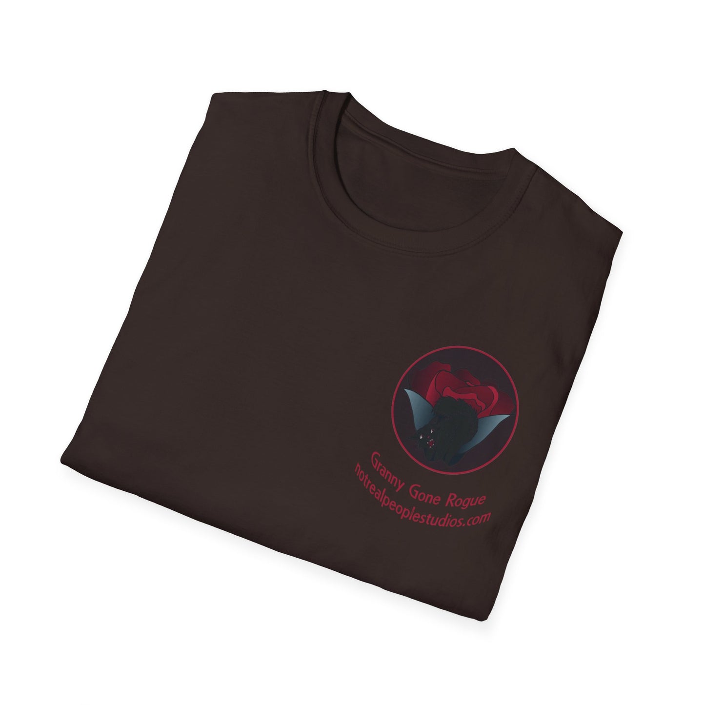 Granny Gone Rogue Logo T-Shirt | Red Rose and Black Cat T-Shirt