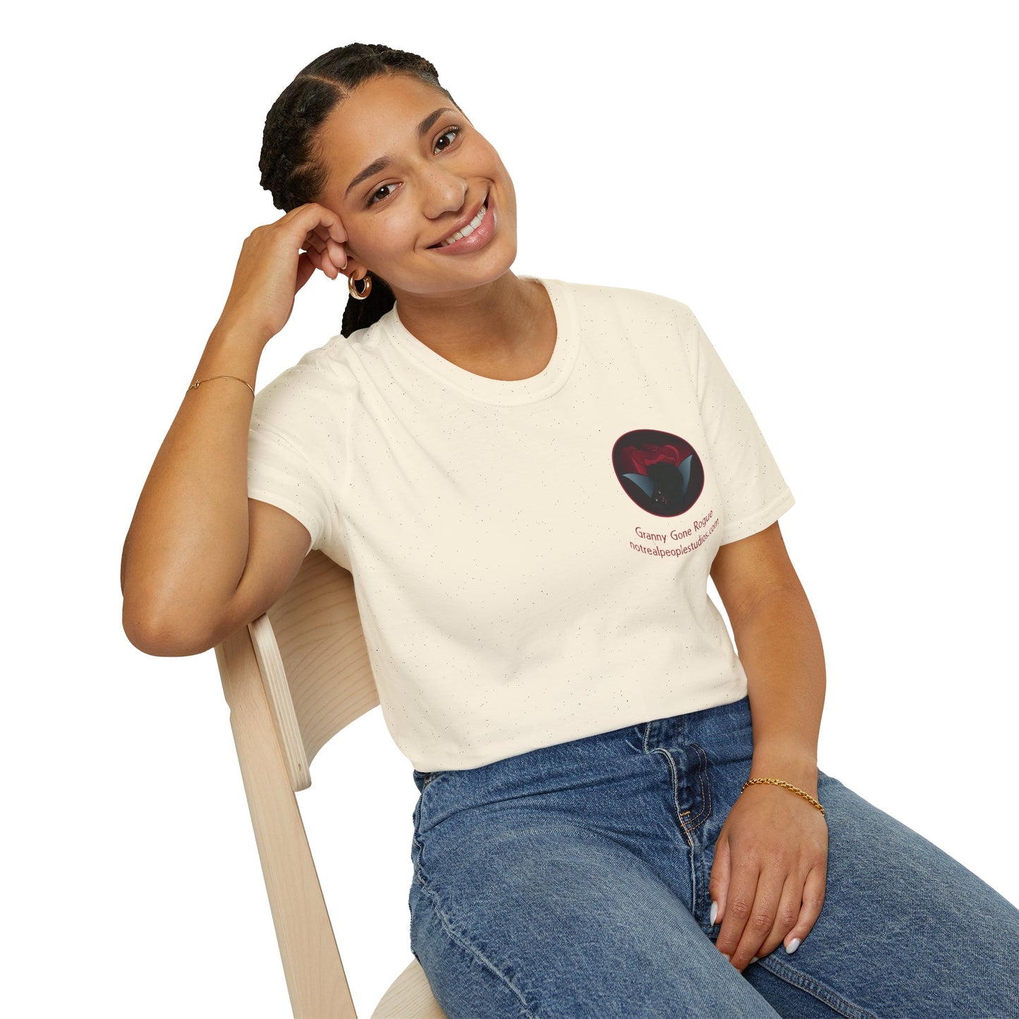 Granny Gone Rogue Logo T-Shirt | Red Rose and Black Cat T-Shirt
