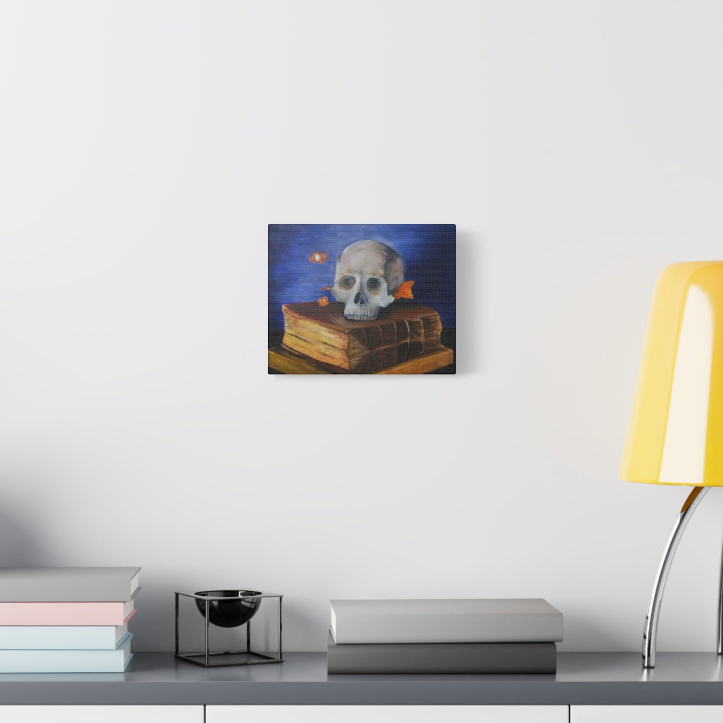 Skull & Old Book Canvas Art — Vanitas Still Life Wall Decor