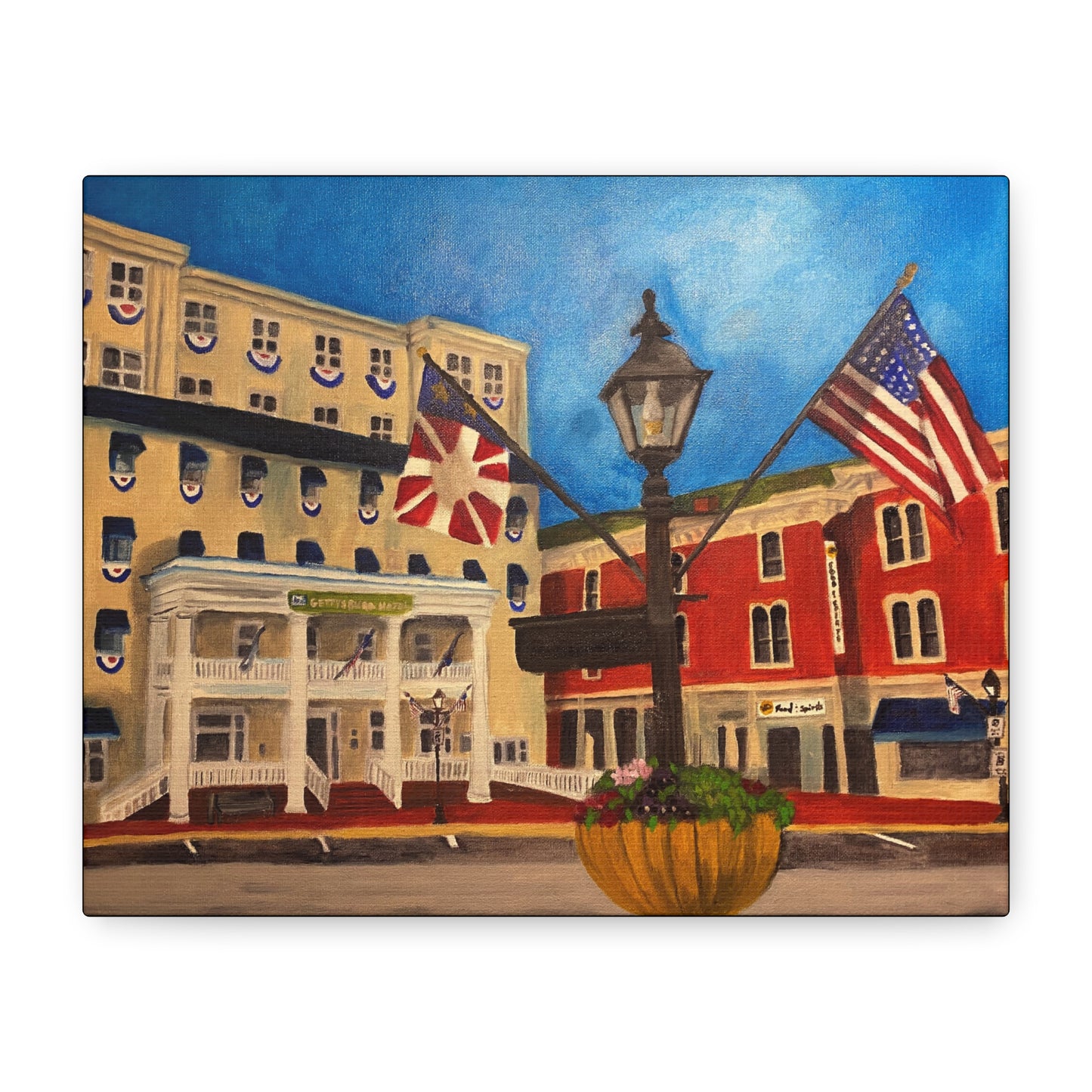 Gettysburg | Patriotic Small Town Street Scene Matte Canvas Print