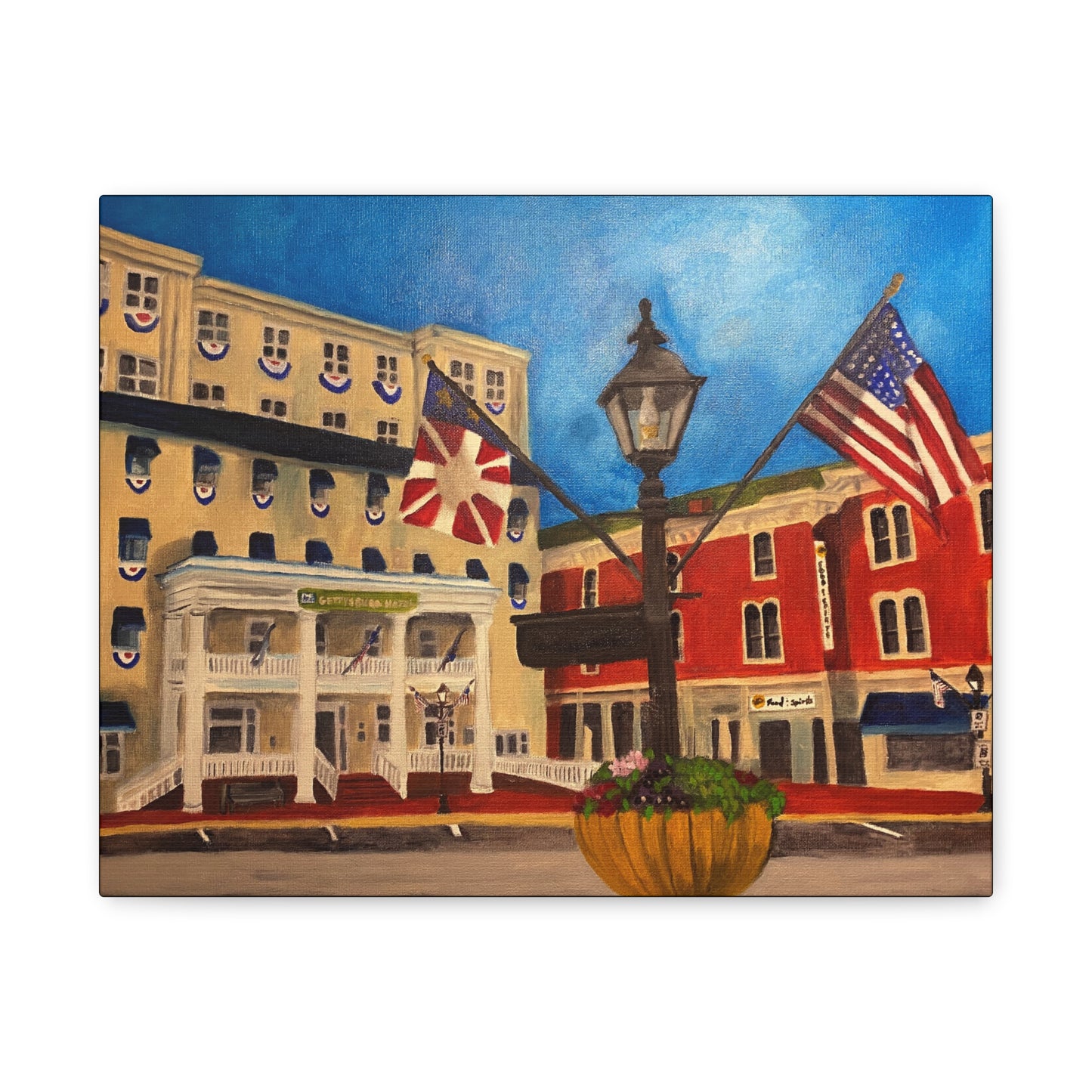 Gettysburg | Patriotic Small Town Street Scene Matte Canvas Print