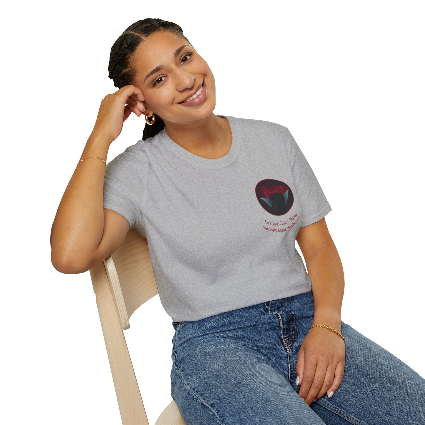 Granny Gone Rogue Logo T-Shirt | Red Rose and Black Cat T-Shirt