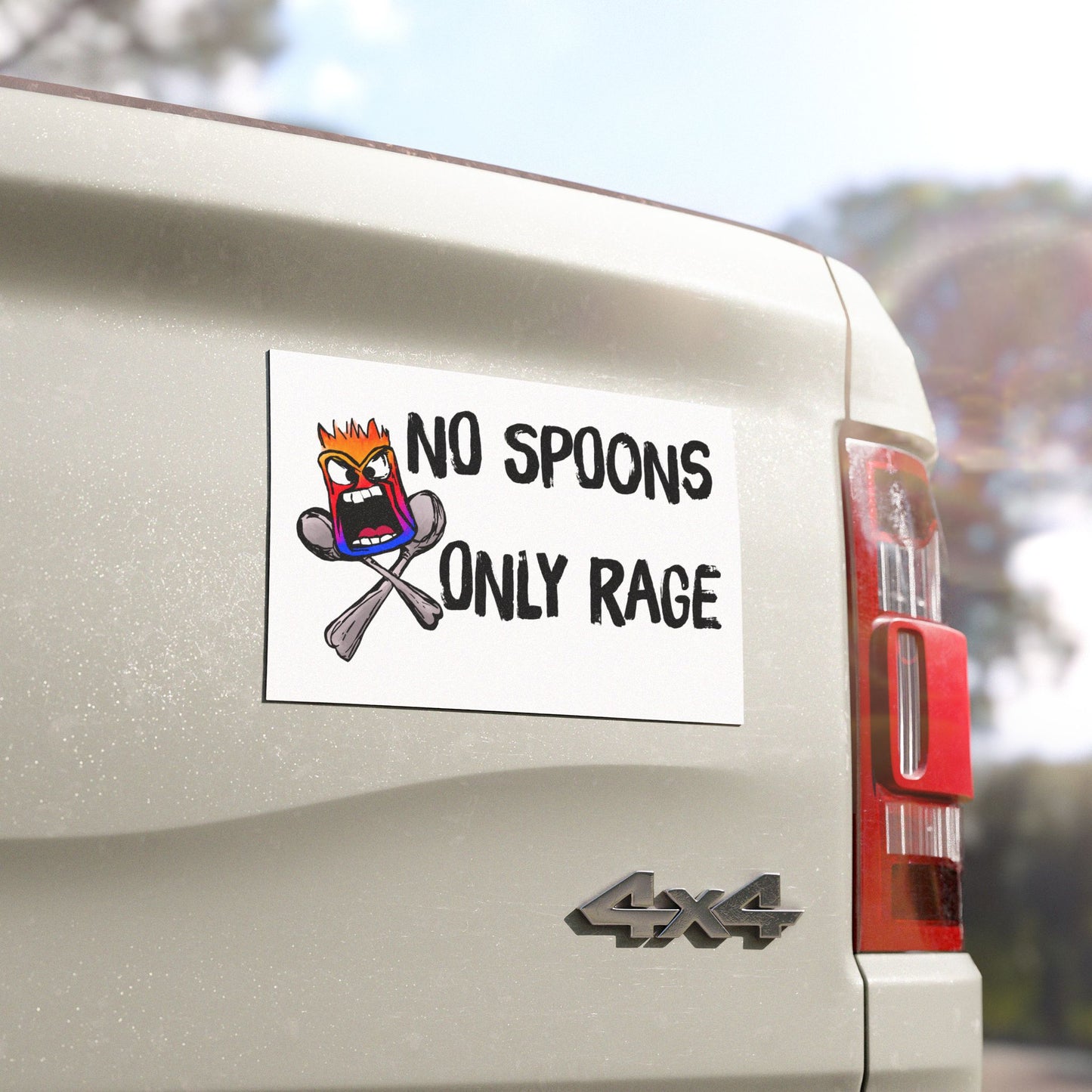 No Spoons Only Rage Car Magnet — Funny Angry Emoji Bumper Sticker Magnet