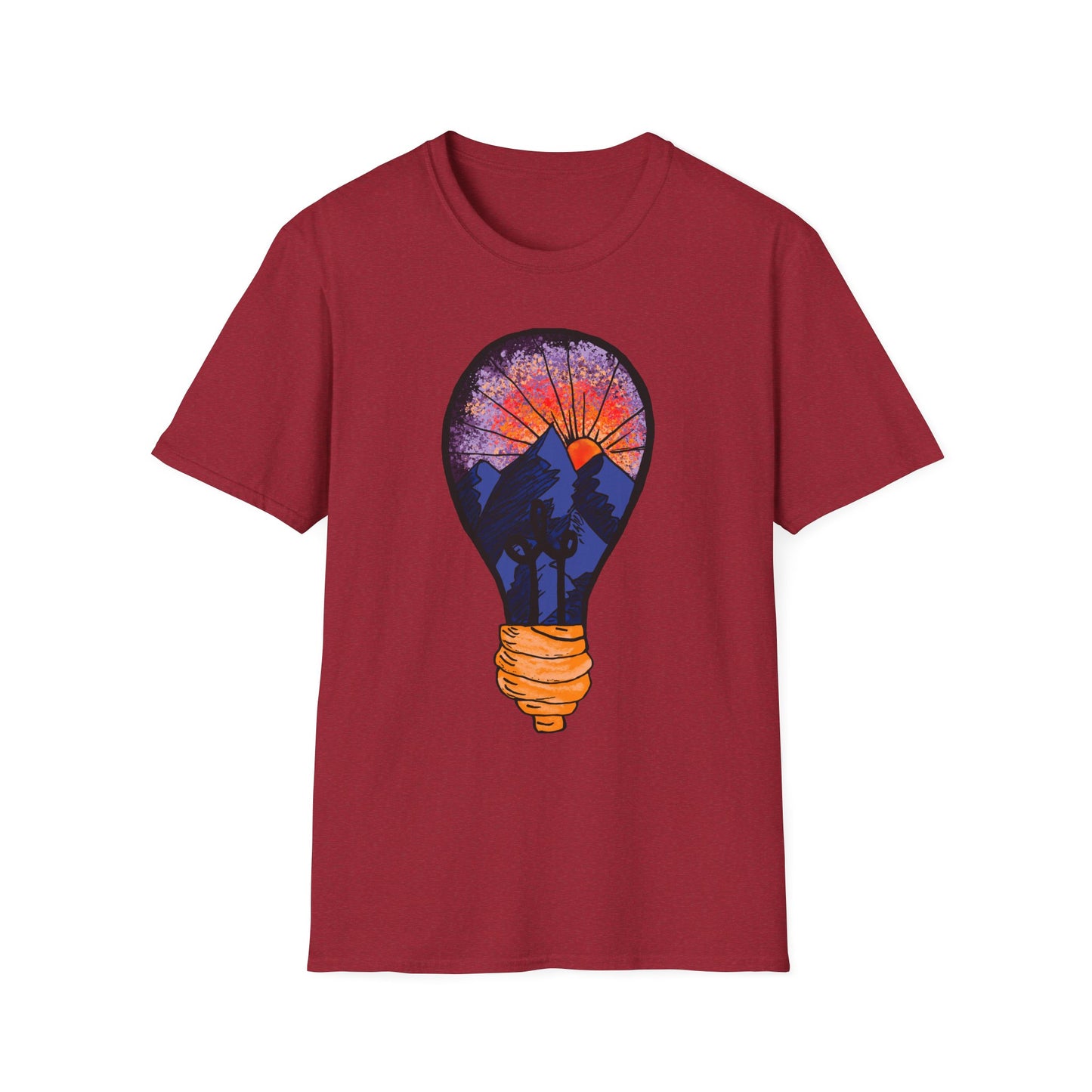 Mountain Sunset Lightbulb T-Shirt — Vintage Adventure Graphic Tee