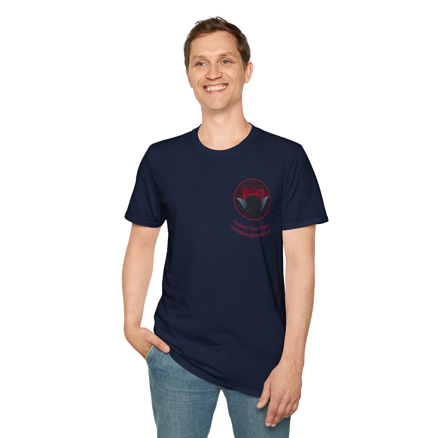 Granny Gone Rogue Logo T-Shirt | Red Rose and Black Cat T-Shirt