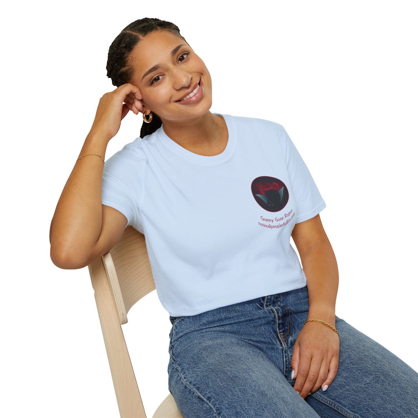 Granny Gone Rogue Logo T-Shirt | Red Rose and Black Cat T-Shirt
