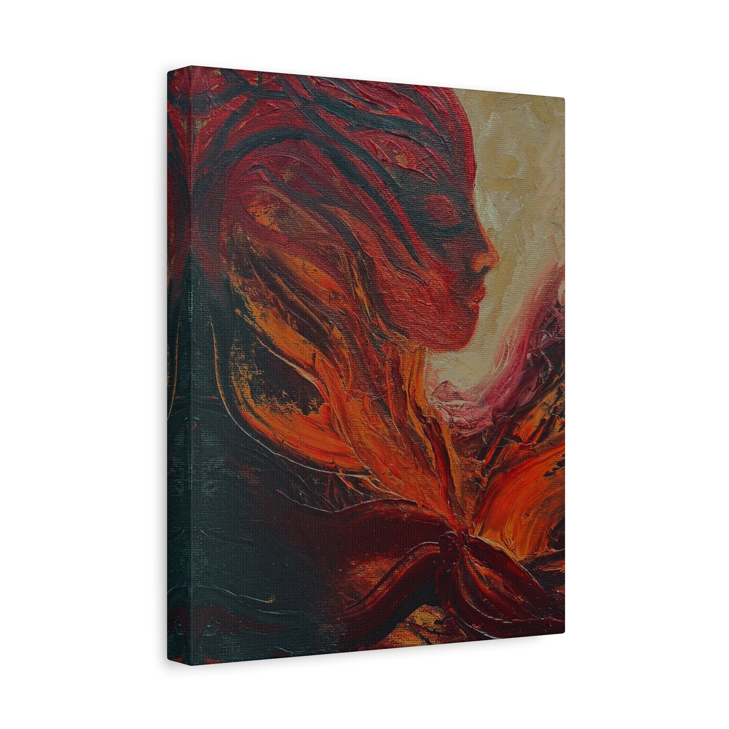 Abstract Phoenix Portrait Matte Canvas Wall Art | Fiery Female Silhouette Stretched Canvas