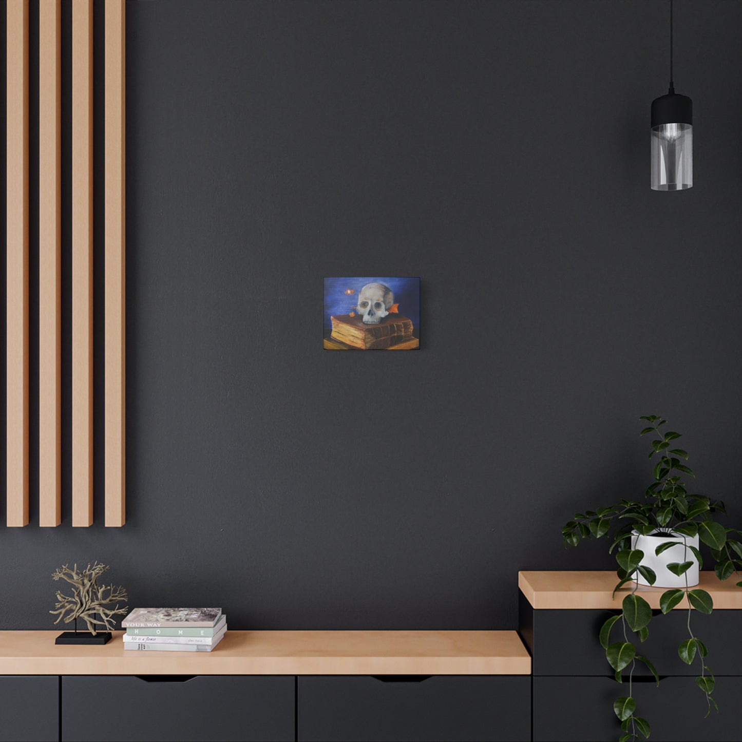 Skull & Old Book Canvas Art — Vanitas Still Life Wall Decor