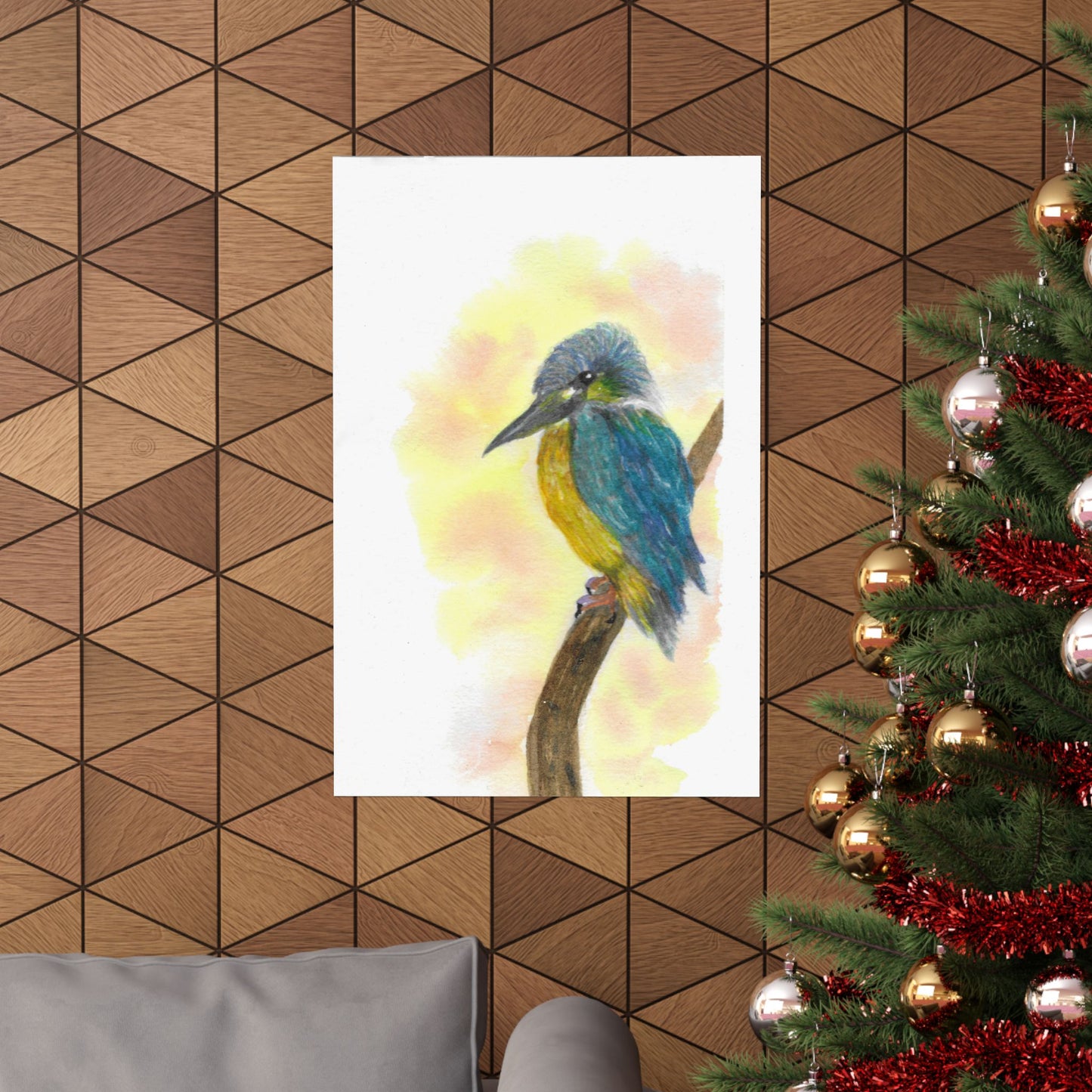 Kingfisher Watercolor Poster — Matte Vertical Bird Print for Nature Lovers