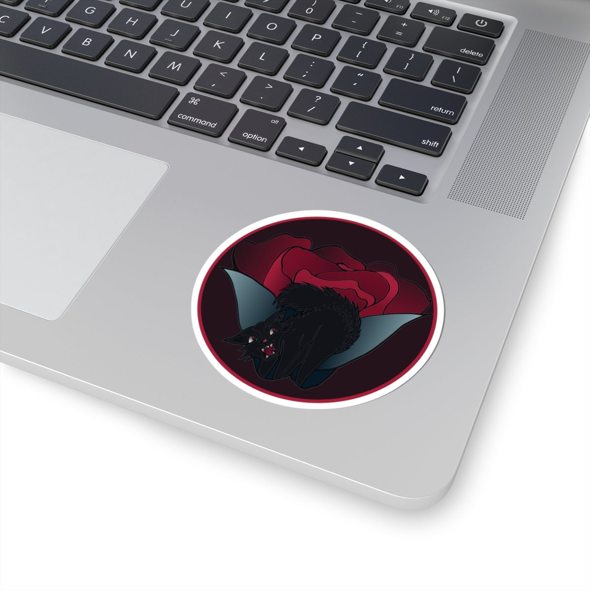 Granny Gone Rogue Sticker |Goth Rose Cat Sticker | Dark Floral Black Cat Kiss-Cut Sticker