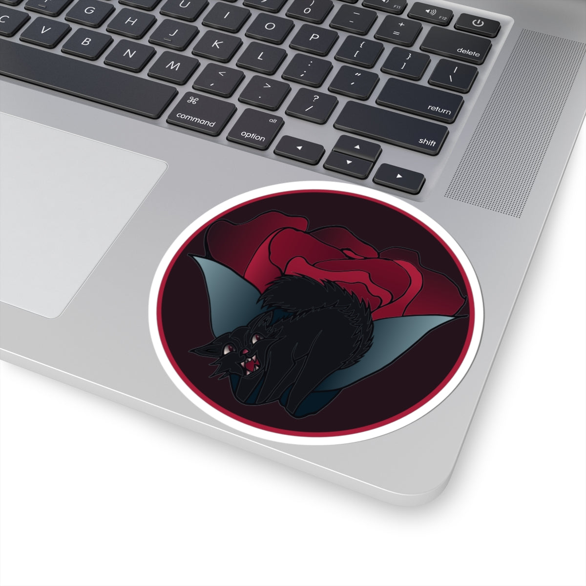 Granny Gone Rogue Sticker |Goth Rose Cat Sticker | Dark Floral Black Cat Kiss-Cut Sticker