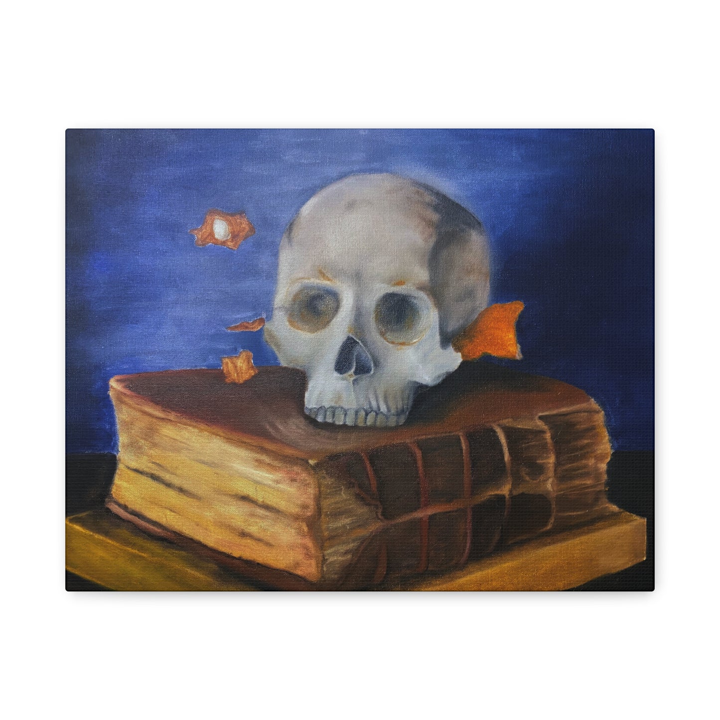 Skull & Old Book Canvas Art — Vanitas Still Life Wall Decor
