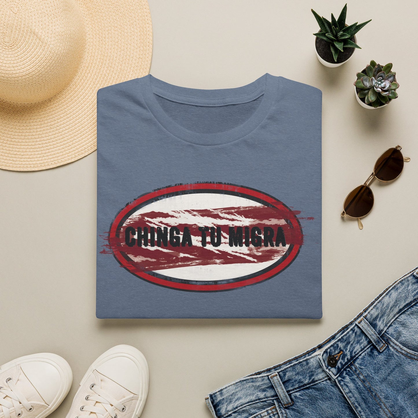 "Chinga Tu Migra" Distressed Political Statement T-Shirt