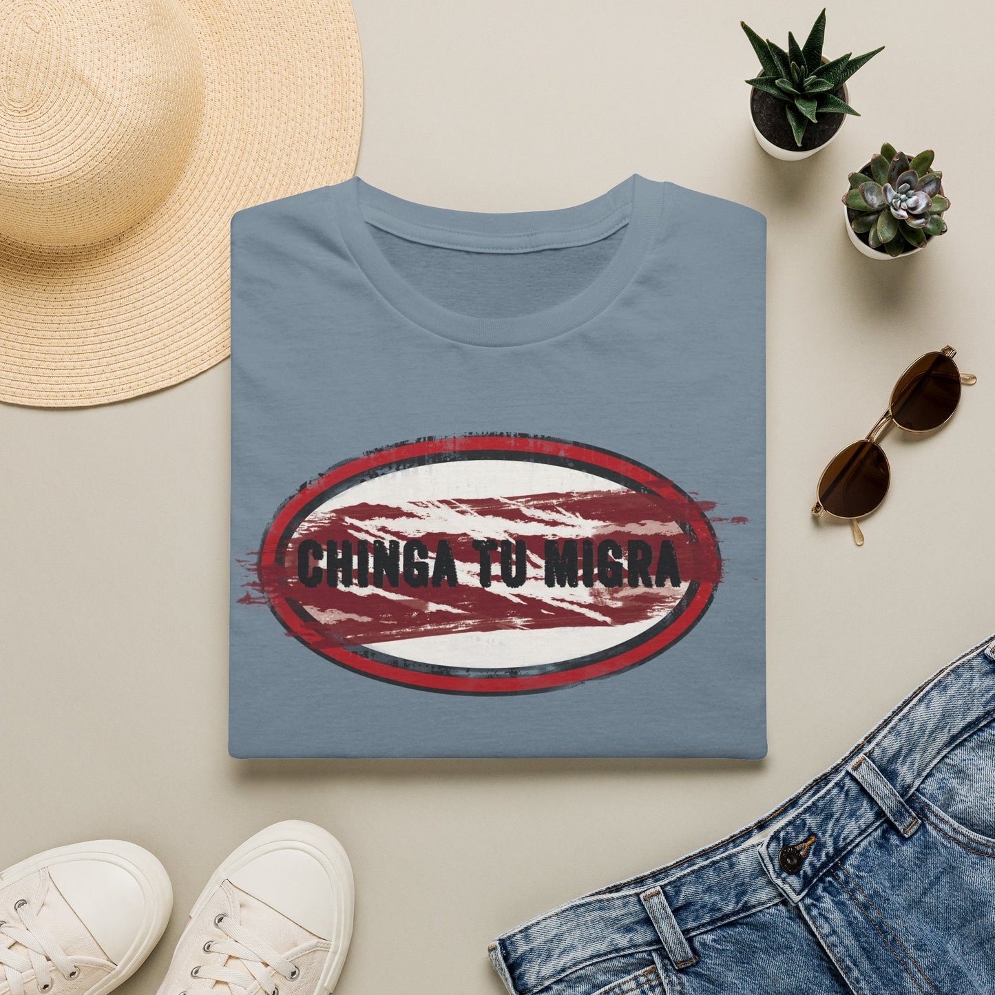 "Chinga Tu Migra" Distressed Political Statement T-Shirt