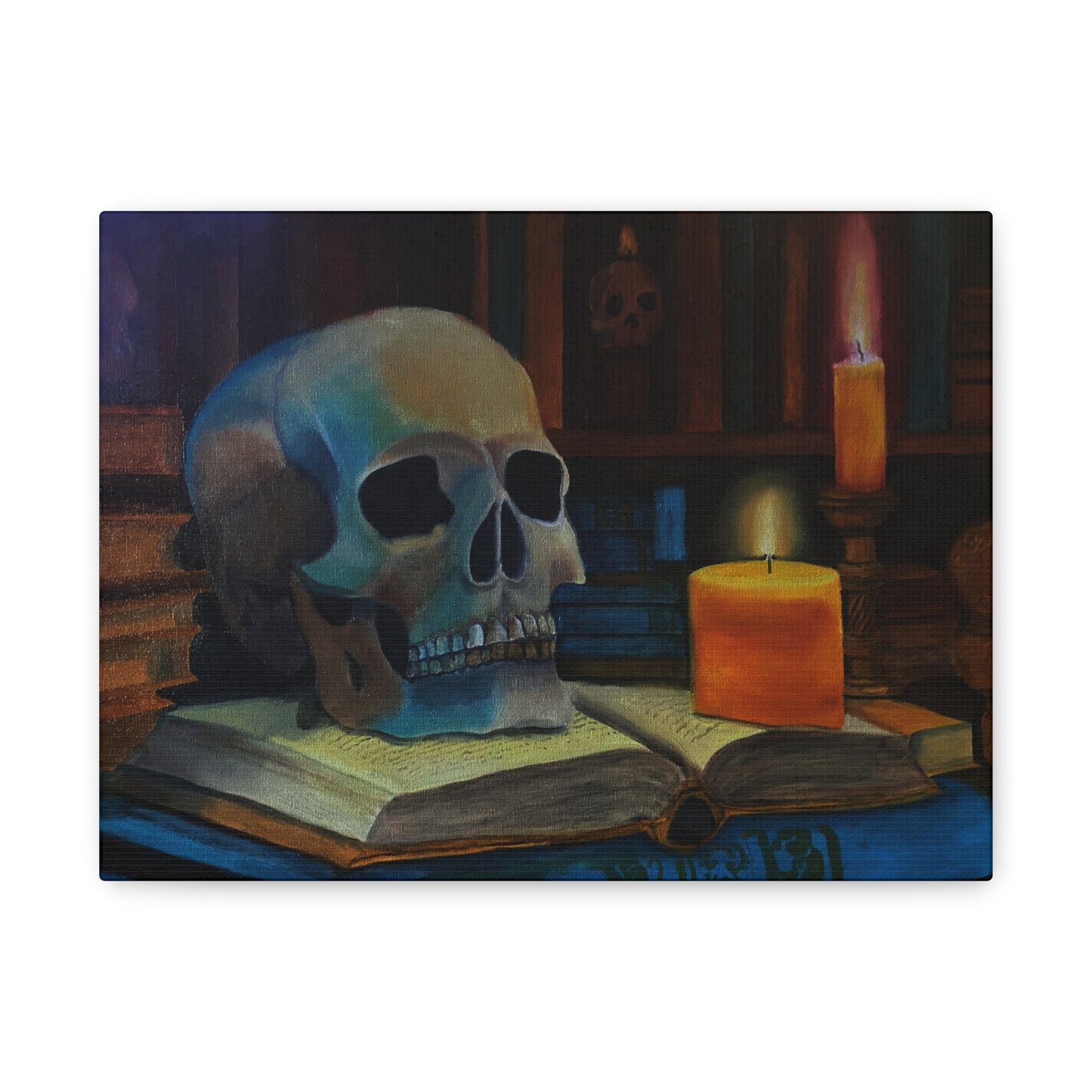 Skull & Candle Still Life Matte Canvas Print