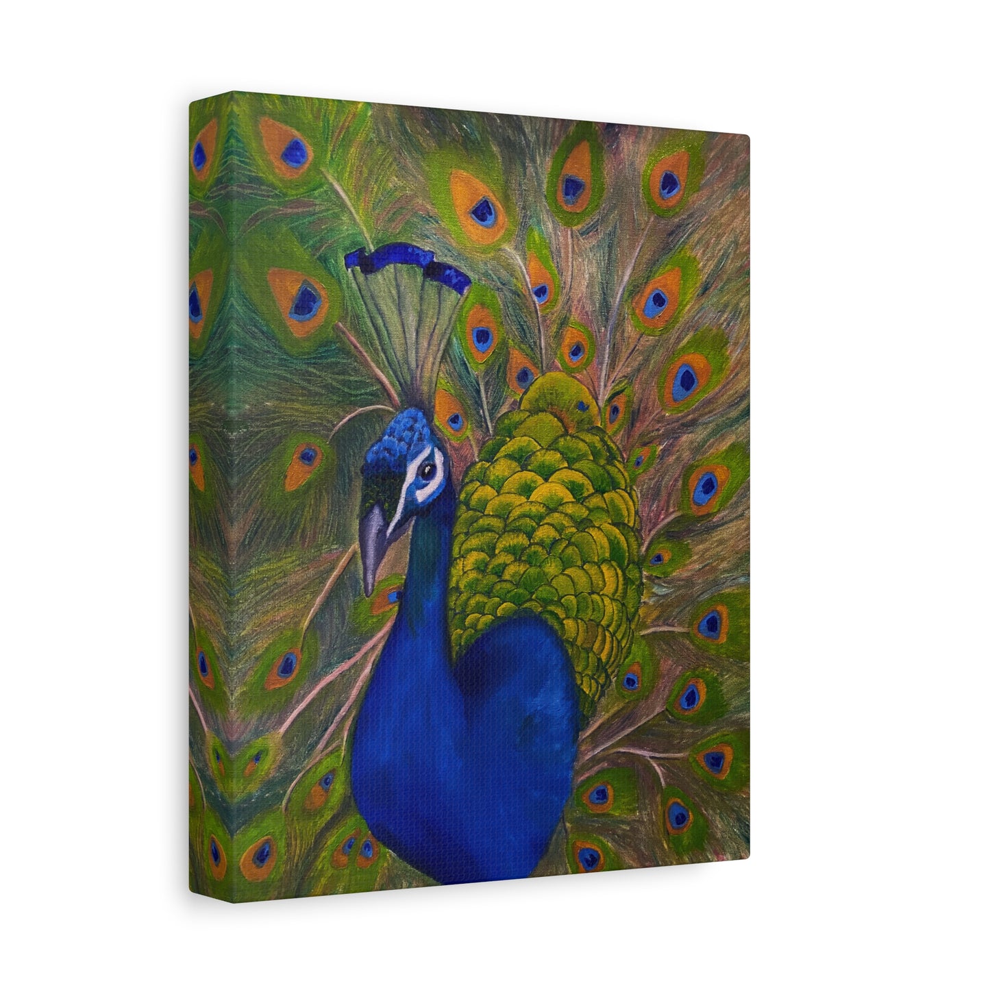 Peacock Art Canvas Print — Vibrant Blue & Green Stretched Wall Art