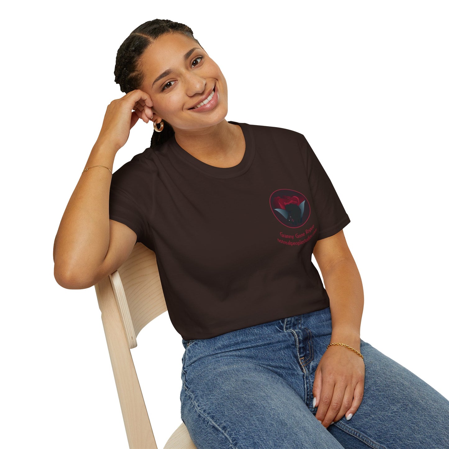 Granny Gone Rogue Logo T-Shirt | Red Rose and Black Cat T-Shirt