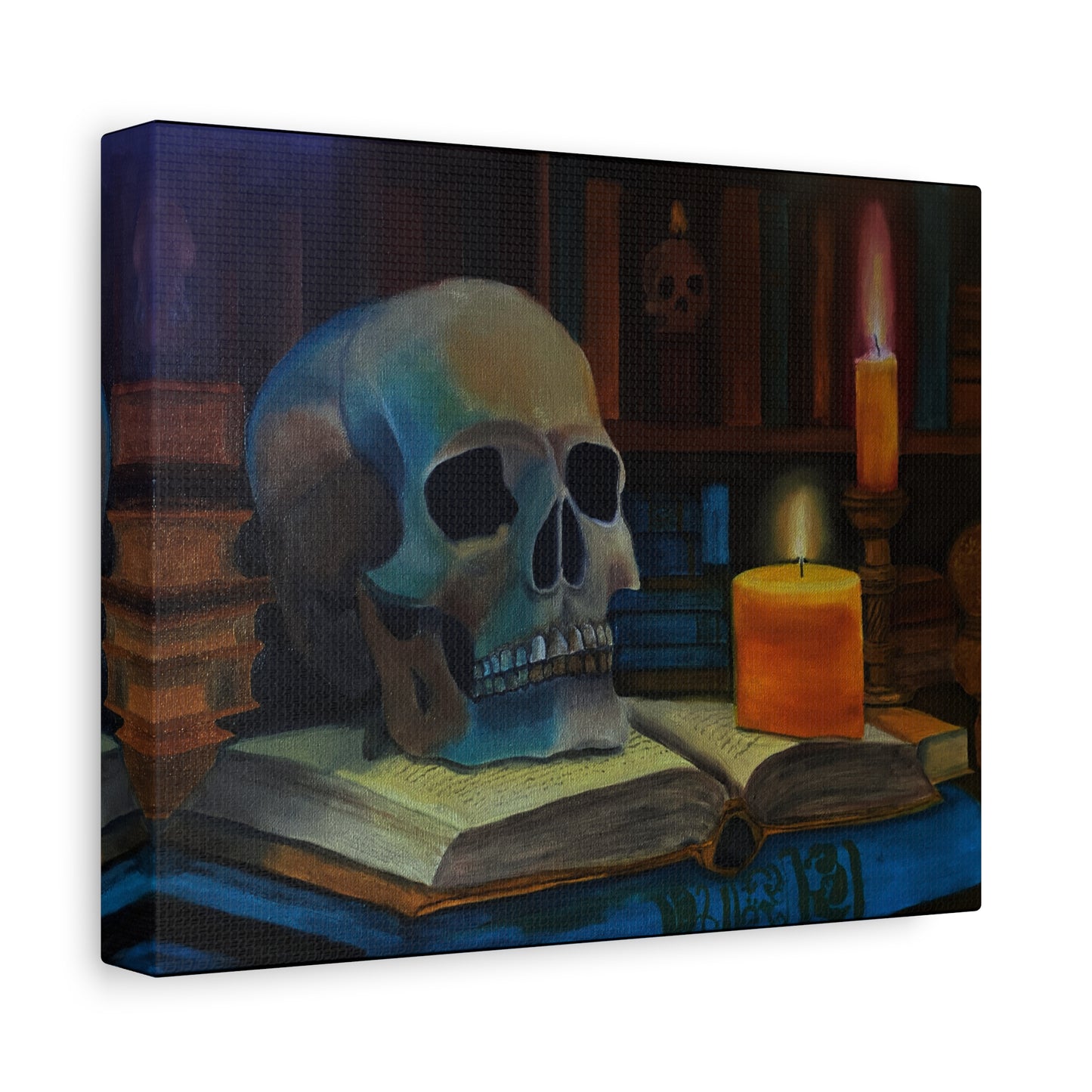 Skull & Candle Still Life Matte Canvas Print