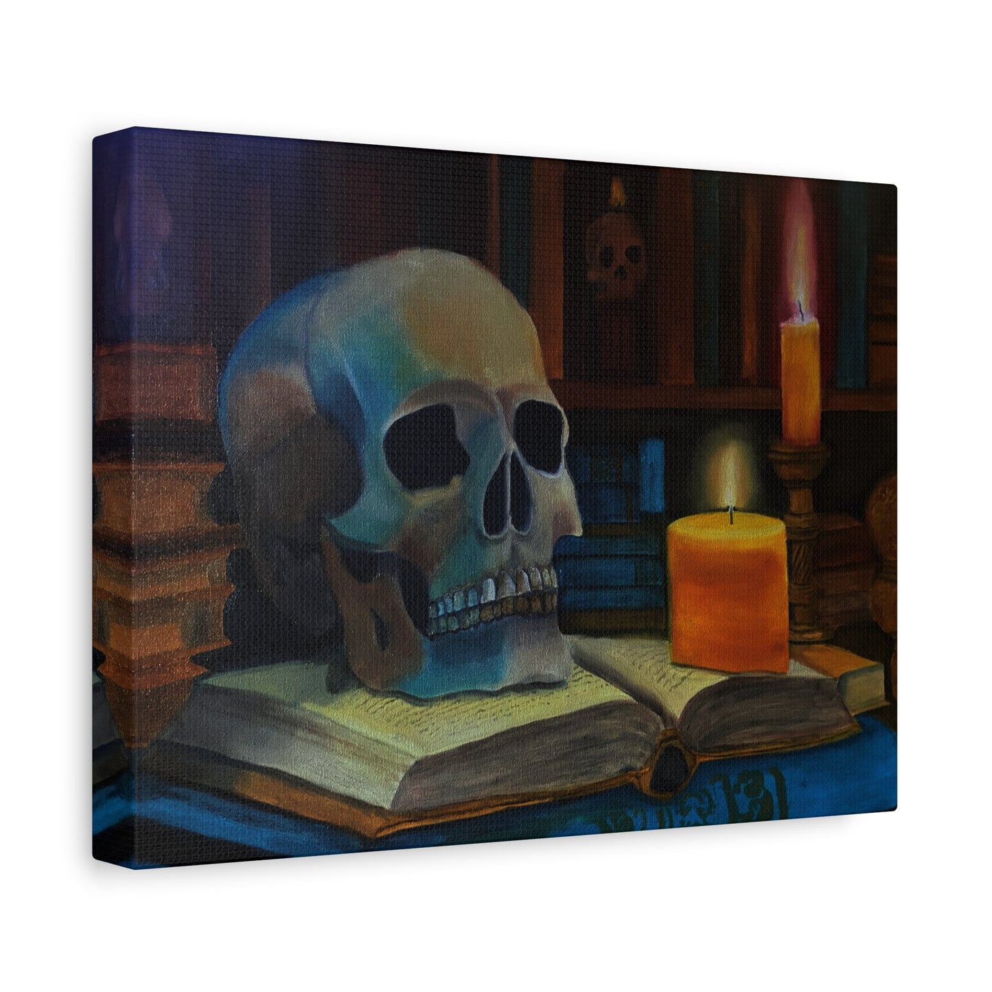 Skull & Candle Still Life Matte Canvas Print