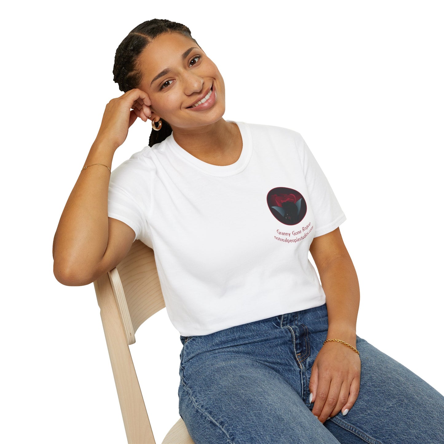 Granny Gone Rogue Logo T-Shirt | Red Rose and Black Cat T-Shirt