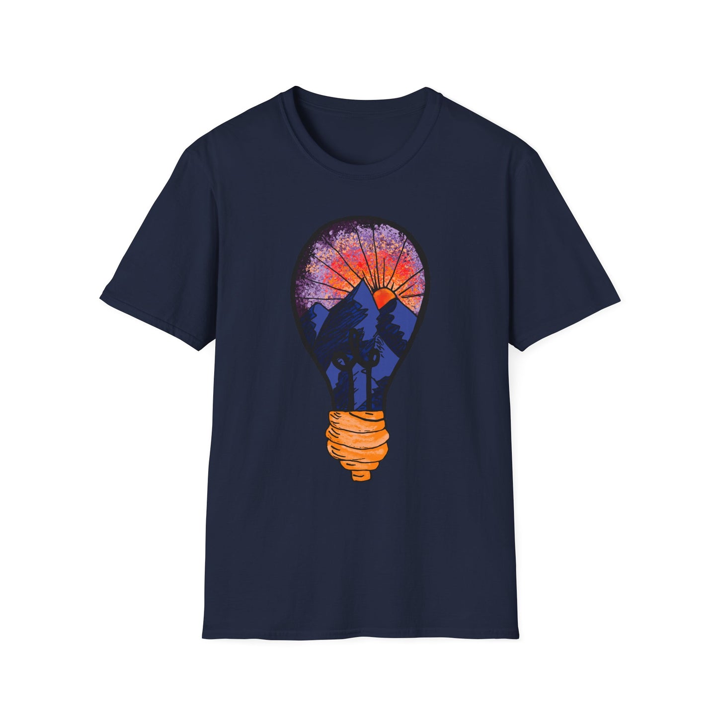 Mountain Sunset Lightbulb T-Shirt — Vintage Adventure Graphic Tee
