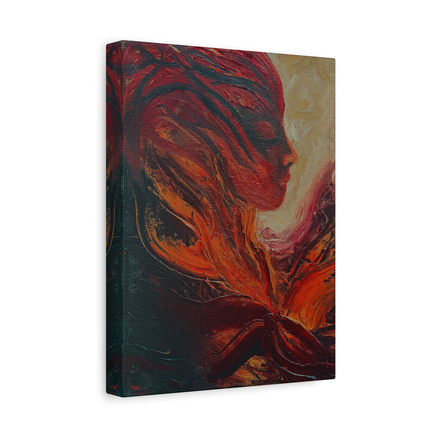 Abstract Phoenix Portrait Matte Canvas Wall Art | Fiery Female Silhouette Stretched Canvas