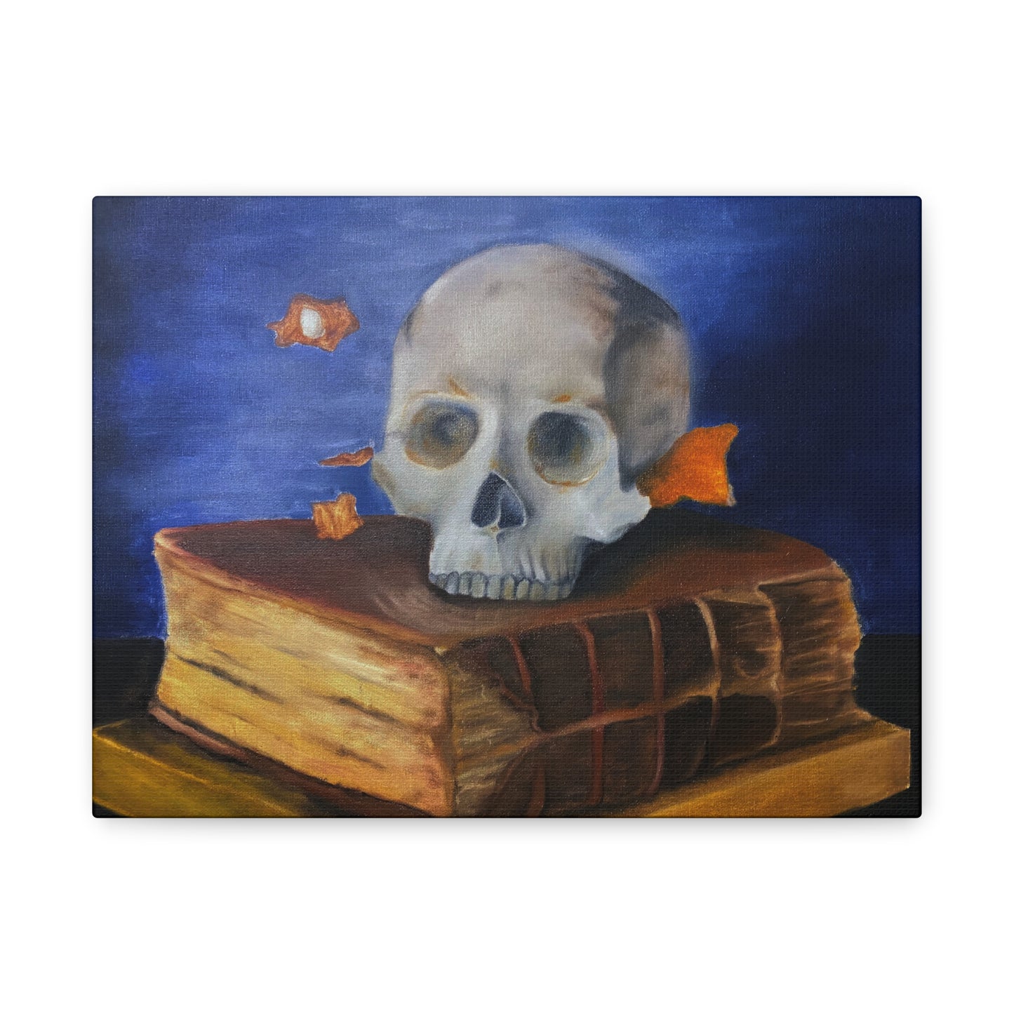 Skull & Old Book Canvas Art — Vanitas Still Life Wall Decor