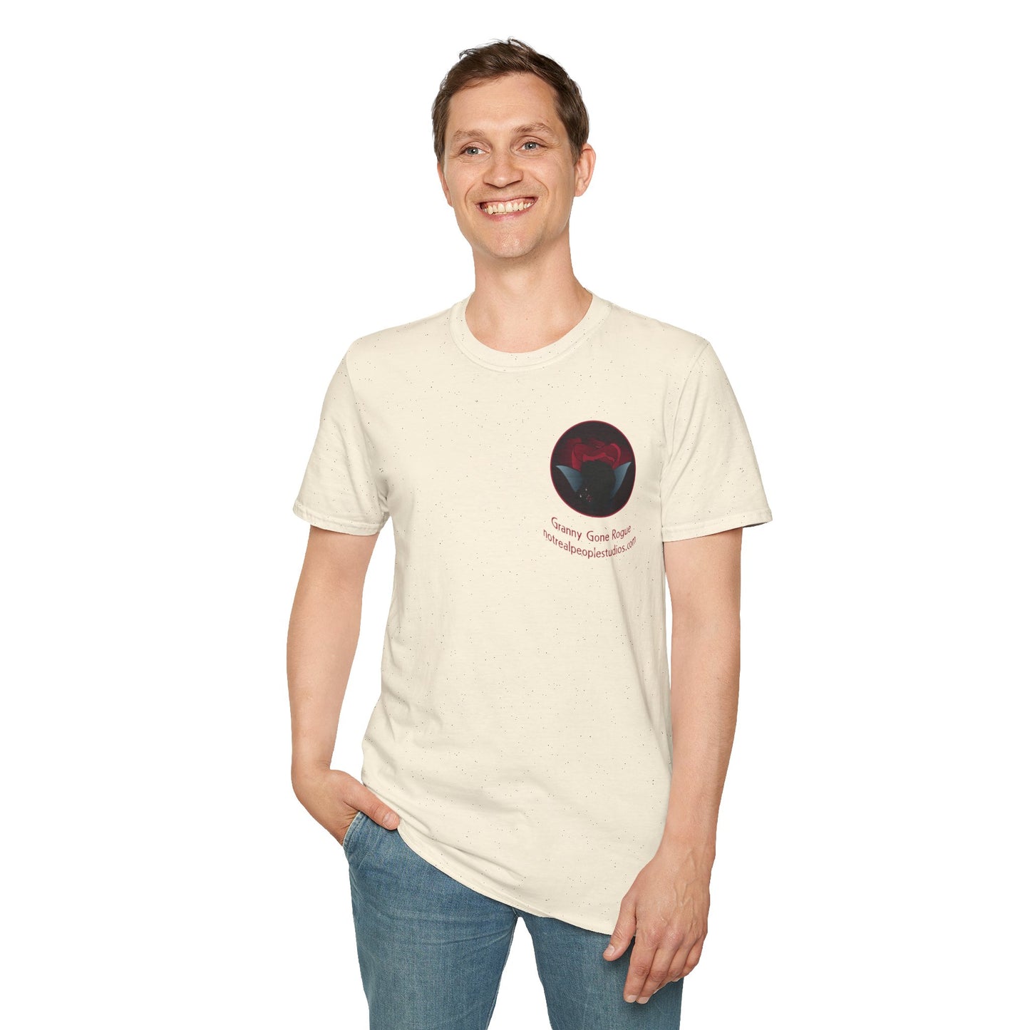 Granny Gone Rogue Logo T-Shirt | Red Rose and Black Cat T-Shirt