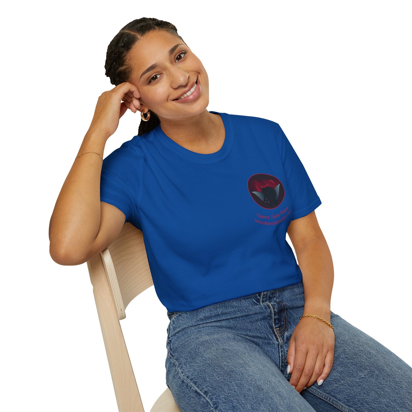 Granny Gone Rogue Logo T-Shirt | Red Rose and Black Cat T-Shirt