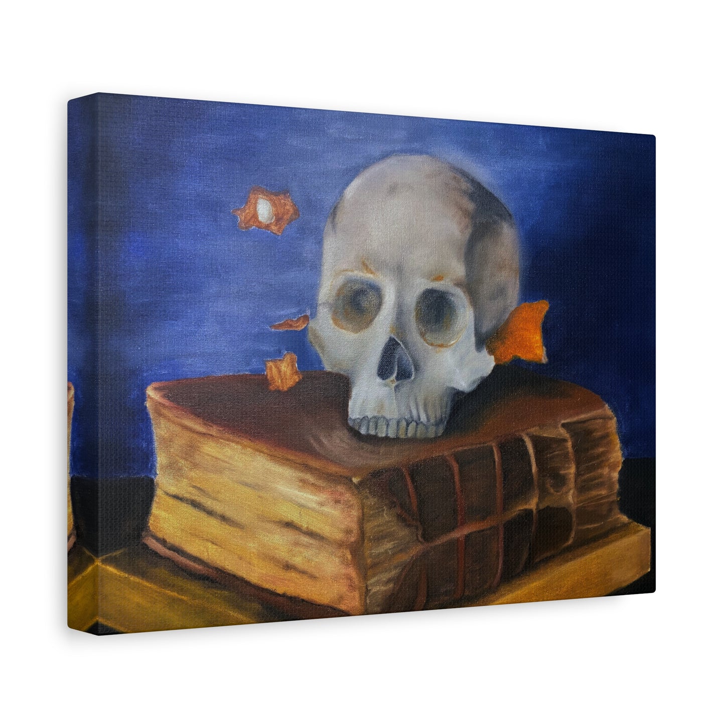Skull & Old Book Canvas Art — Vanitas Still Life Wall Decor