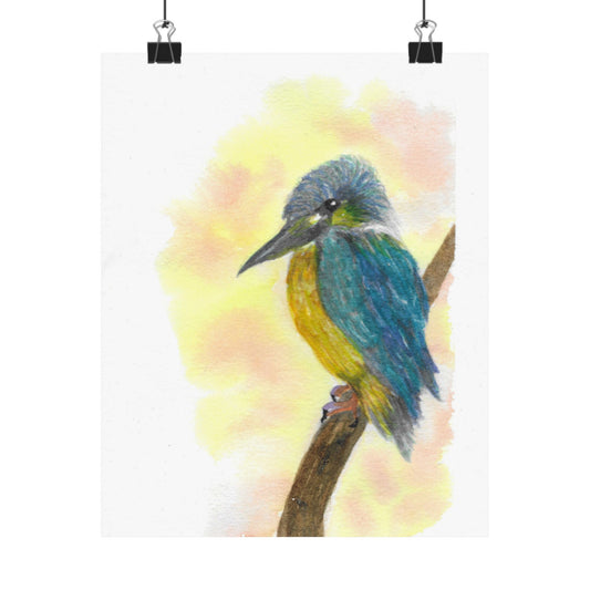 Kingfisher Watercolor Poster — Matte Vertical Bird Print for Nature Lovers