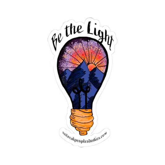 Be the Light Sticker — Inspirational Mountain Sunset Kiss-Cut Sticker