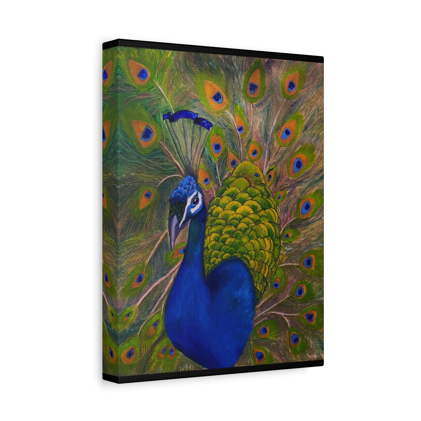 Peacock Art Canvas Print — Vibrant Blue & Green Stretched Wall Art
