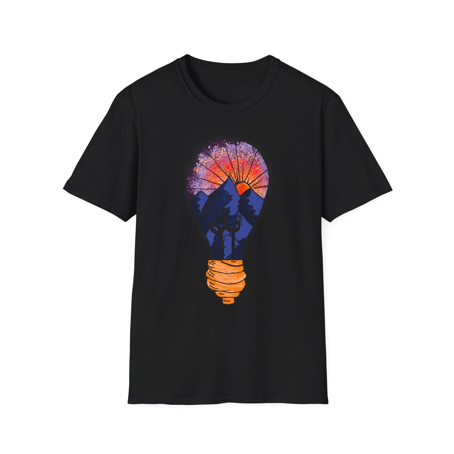 Mountain Sunset Lightbulb T-Shirt — Vintage Adventure Graphic Tee