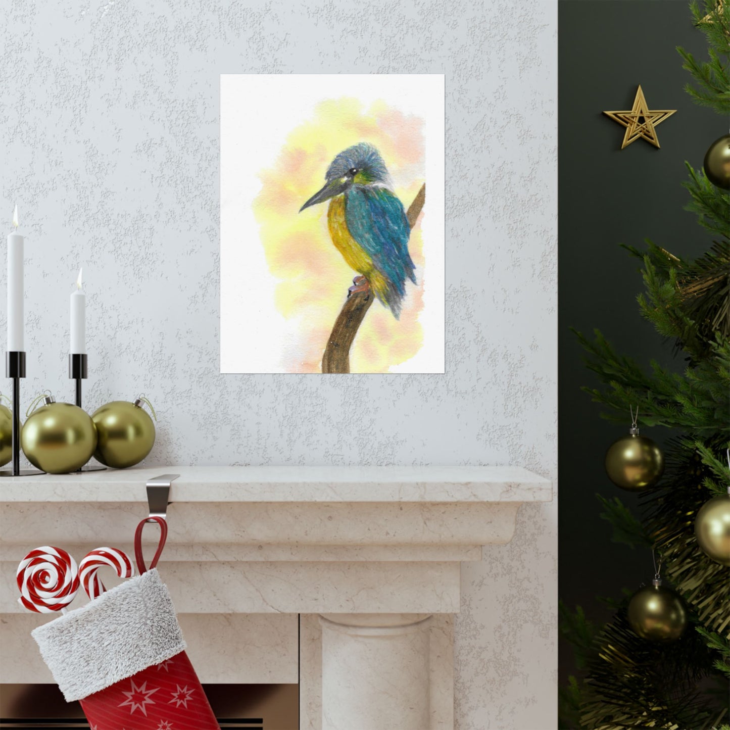 Kingfisher Watercolor Poster — Matte Vertical Bird Print for Nature Lovers