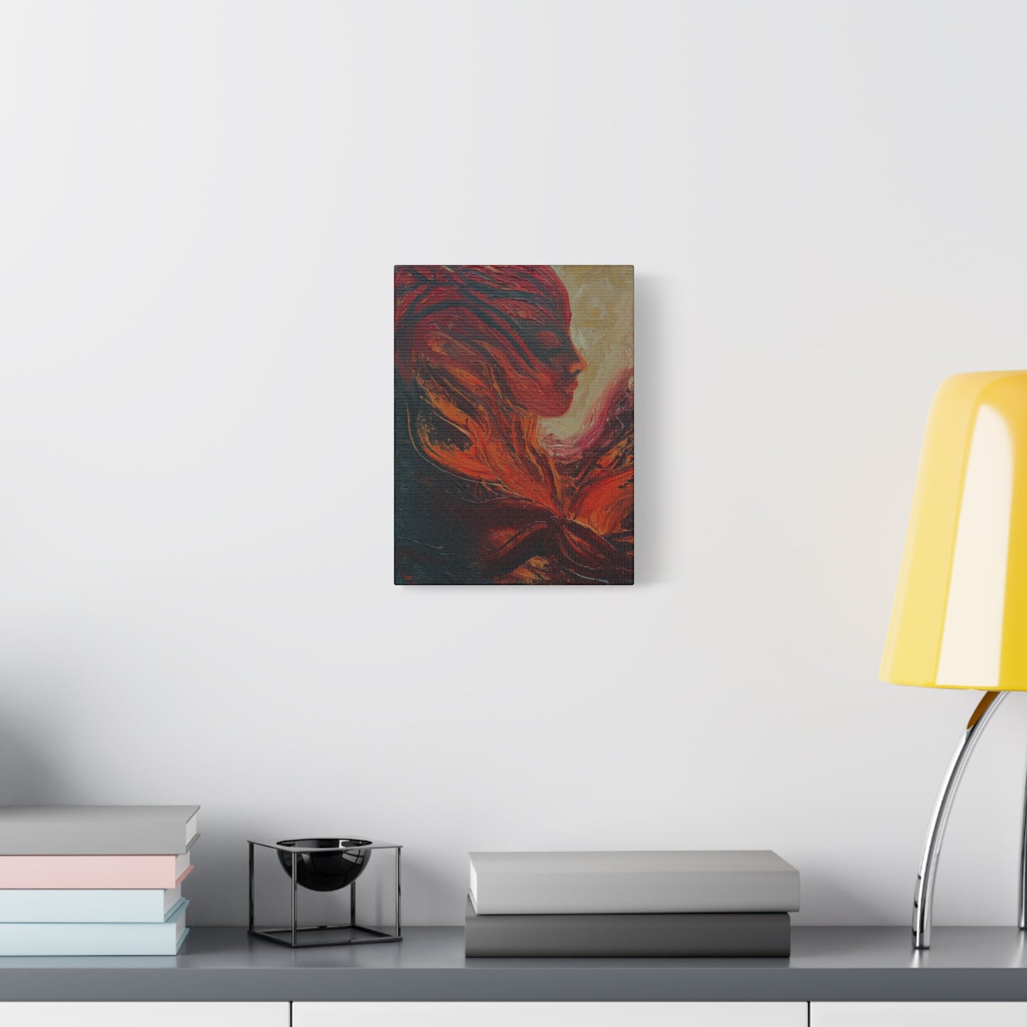 Abstract Phoenix Portrait Matte Canvas Wall Art | Fiery Female Silhouette Stretched Canvas