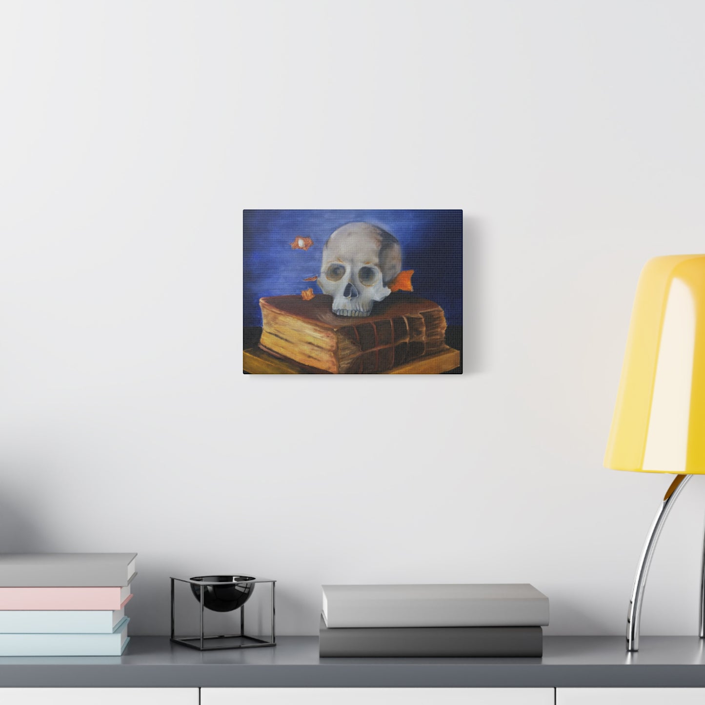 Skull & Old Book Canvas Art — Vanitas Still Life Wall Decor