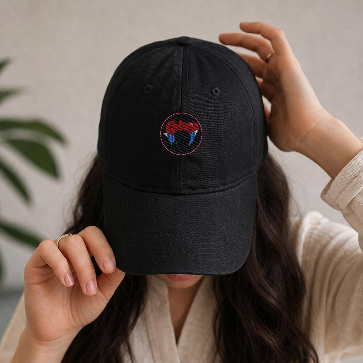 Hissing Cat and Red Rose Embroidery Soft-Crown Flat Cap
