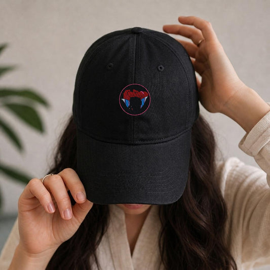 Hissing Cat and Red Rose Embroidery Soft-Crown Flat Cap
