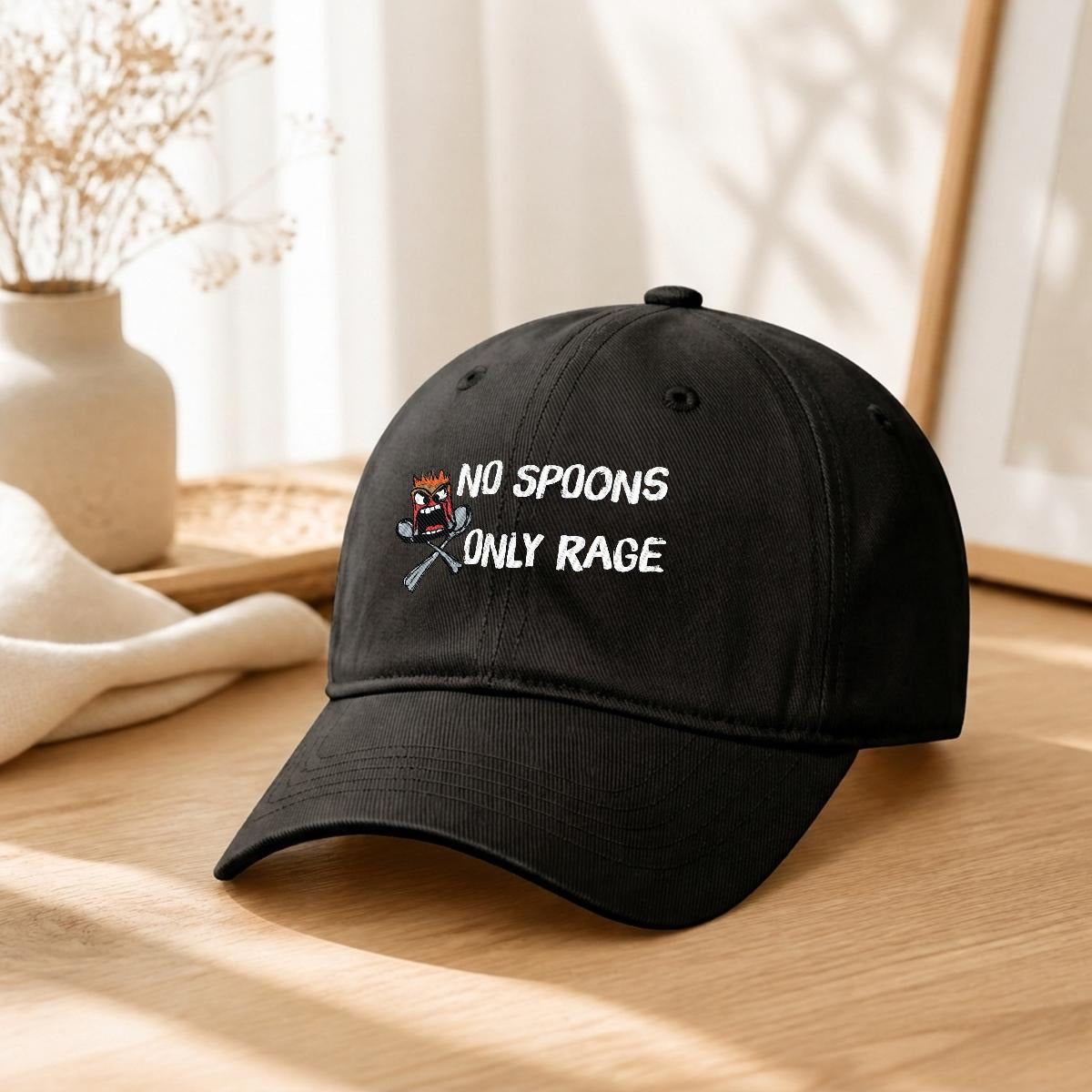 No Spoons, Only Rage Embroidered Soft-Crown Flat Cap