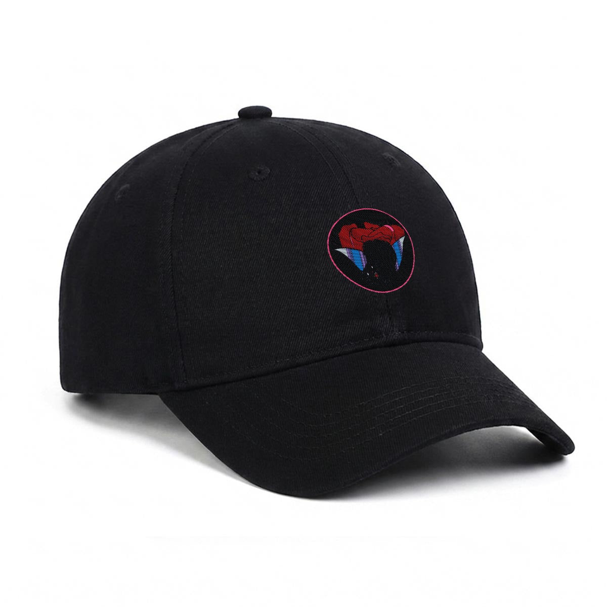 Hissing Cat and Red Rose Embroidery Soft-Crown Flat Cap