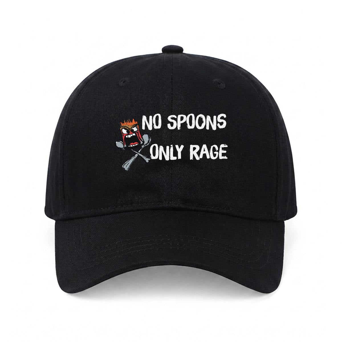 No Spoons, Only Rage Embroidered Soft-Crown Flat Cap